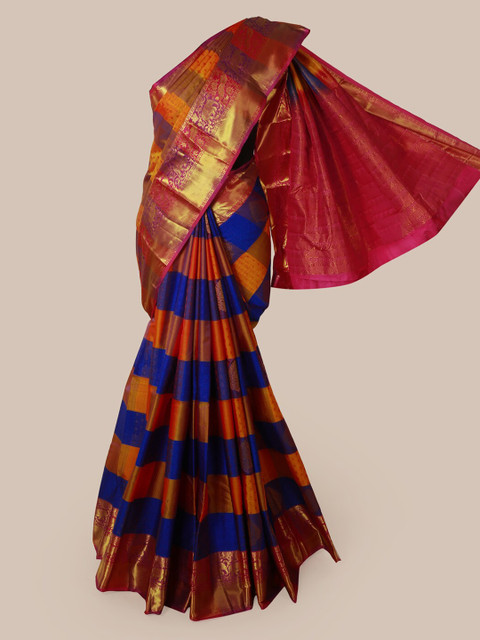 

Pothys Red & Blue Pure Silk Checked Saree