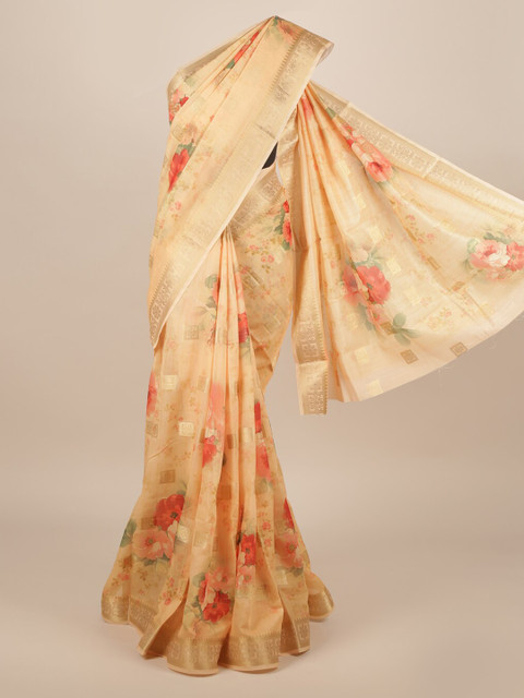 

Pothys Beige Pure Silk Printed Tussar Saree