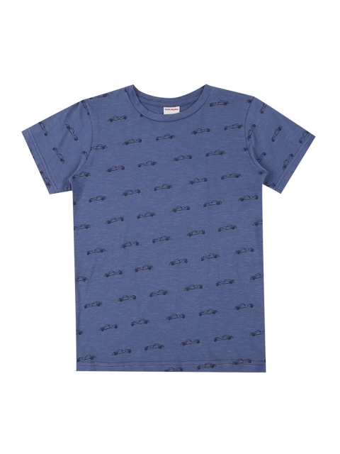 

RAINE AND JAINE Boys Navy & Black Pure Cotton Car Print Round Neck T-shirt, Navy blue