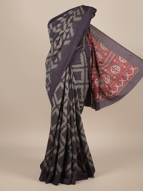 

Pothys Grey Printed Jute Silk Saree