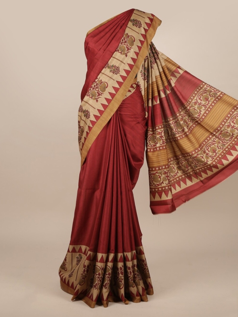 

Pothys Maroon Printed Jute Silk Saree