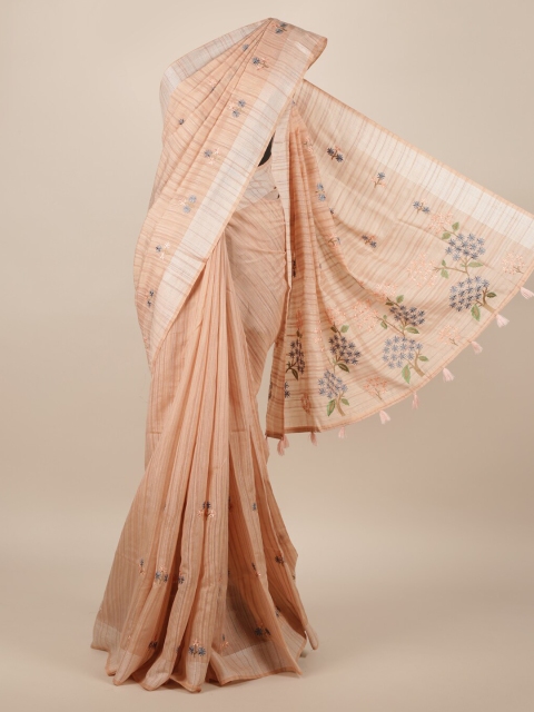 

Pothys Peach-Coloured Pure Silk Striped Tussar Saree