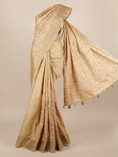 

Pothys Gold-Toned Pure Silk Woven Design Tussar Saree