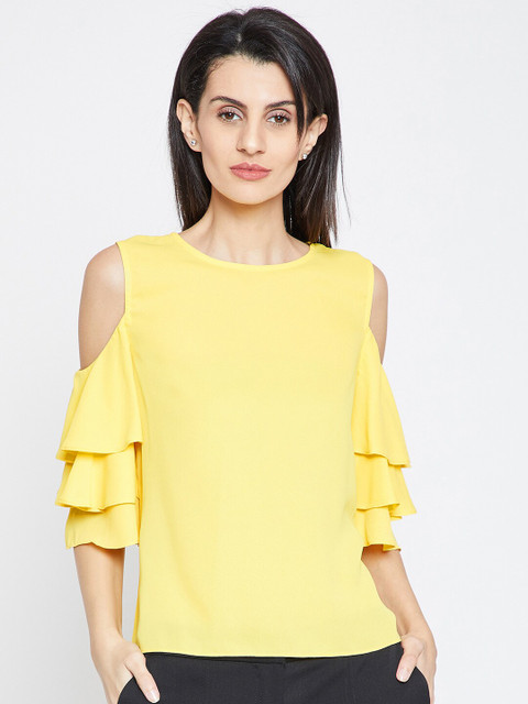 

Madame Yellow Cold-Shoulder Sleeves Regular Top