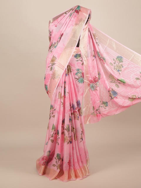 

Pothys Pink Printed Poly Chiffon Saree