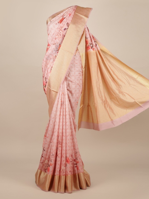 

Pothys Pink Printed Jute Silk Saree