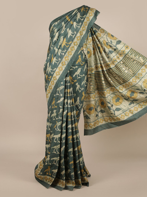 

Pothys Green Printed Jute Silk Saree