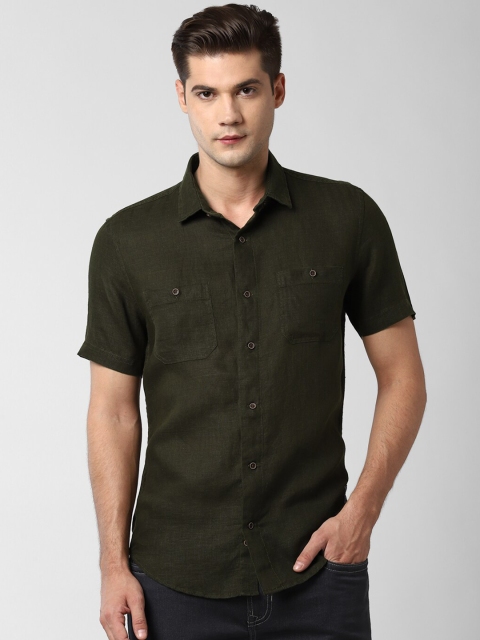 

Peter England Men Olive Green Pure Linen Solid Slim Fit Shirt