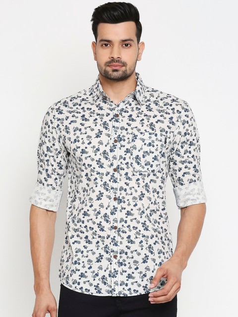 

Mufti Men White & Blue Slim Fit Floral Printed Casual Shirt