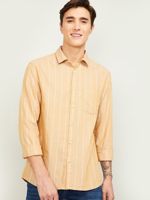 

Forca Men Tan Slim Fit Striped Casual Shirt