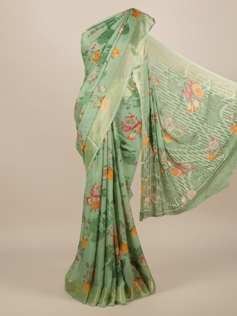 

Pothys Green & Orange Poly Chiffon Printed Saree
