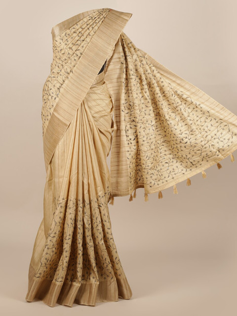 

Pothys Gold-Toned Pure Silk Embroidered Tussar Saree