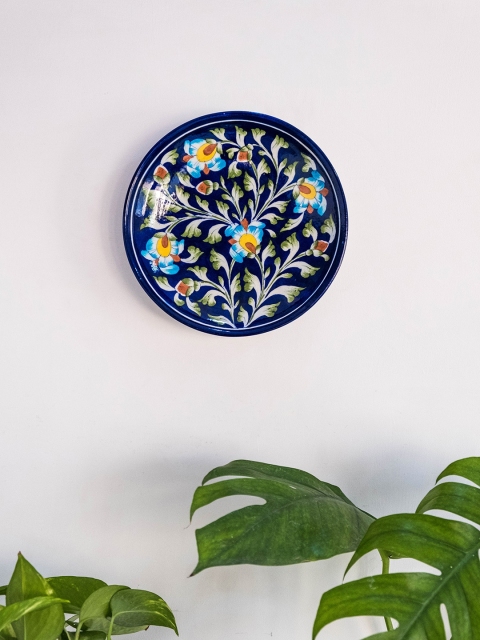 

Neerja Navy Blue & Green Floral Hand-Painted Handmade Pottery Wall Plate