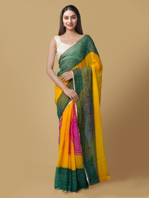 

Unnati Silks Yellow & Green Pure Chiffon Printed Bandhani Saree