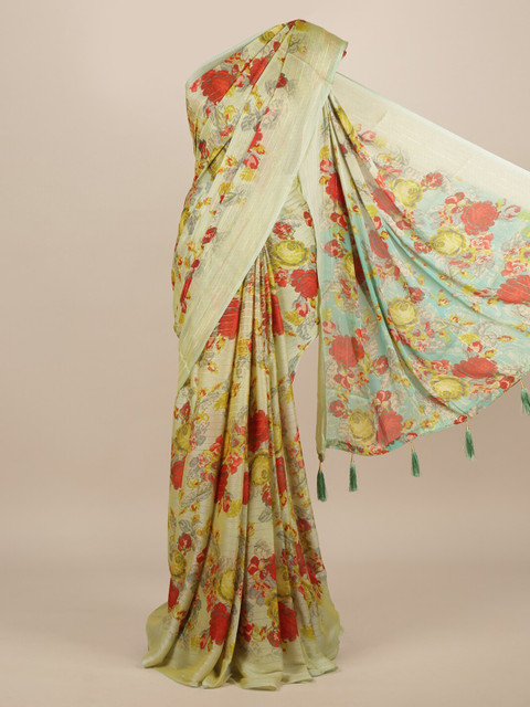 

Pothys Green Printed Poly Chiffon Saree