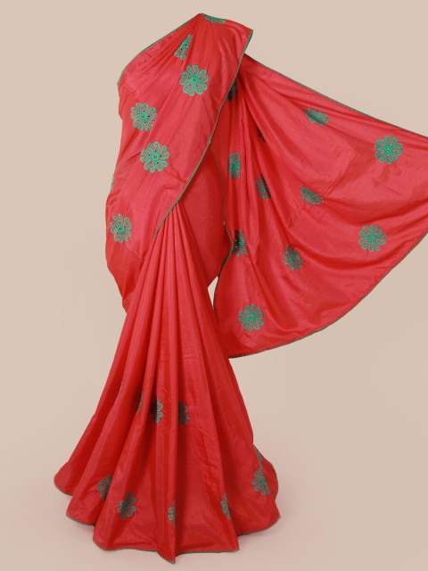 

Pothys Pink & Green Art Silk Floral Embroidered Saree