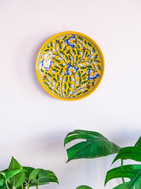 

Neerja Yellow & Blue Floral Hand-Painted Handmade Pottery Wall Plate