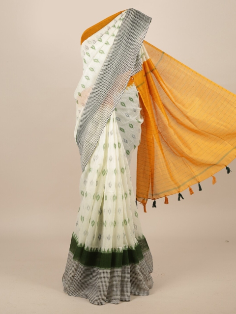 

Pothys Cream-Coloured & Yellow Jute Silk Printed Saree