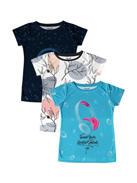 

mezmoda Girls Blue Printed Round Neck T-shirt