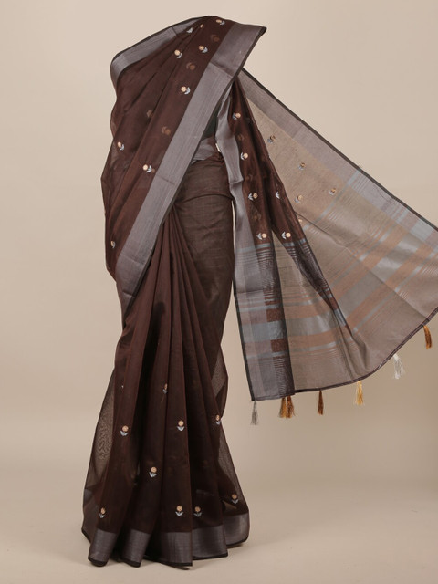

Pothys Brown Embroidered Jute Silk Saree