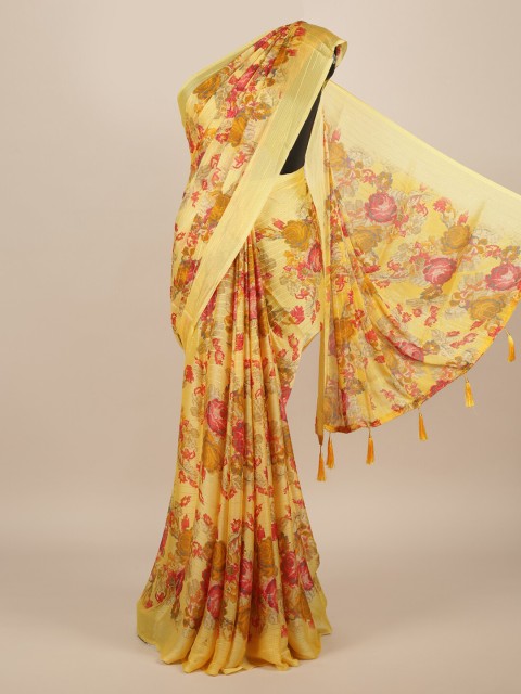 

Pothys Yellow Printed Poly Chiffon Saree