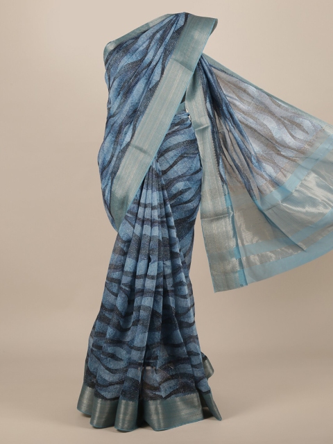 

Pothys Blue & Gold-Toned Jute Silk Printed Saree