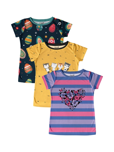 

mezmoda Girls Navy Blue Printed Round Neck T-shirt