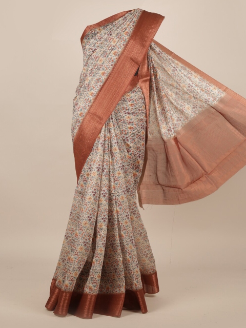 

Pothys Cream-Coloured Printed Jute Silk Saree
