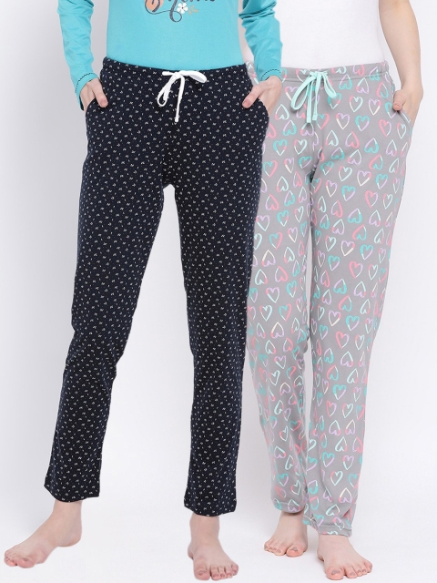

Kanvin Women Pack of 2 Printed Pure Cotton Lounge Pants, Grey