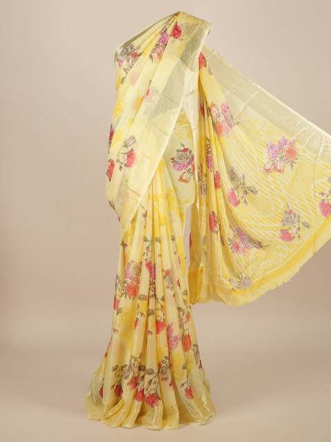 

Pothys Yellow Printed Poly Chiffon Saree