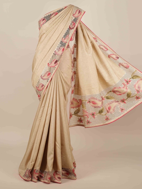 

Pothys Gold-Coloured Pure Silk Solid Tussar Saree