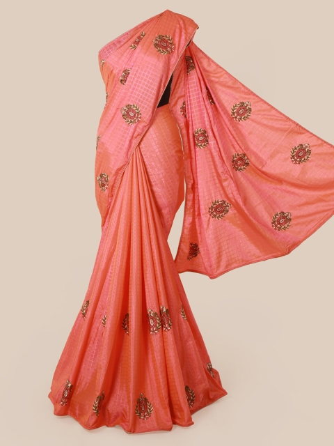 

Pothys Peach-Coloured Checked Art Silk Saree