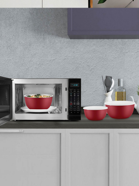 

Jensons Set Of 3 Red & White Microwave Safe Bowl Set with Lid