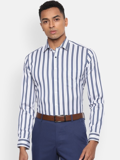 

Van Heusen Men White & Navy Blue Slim Fit Striped Formal Shirt