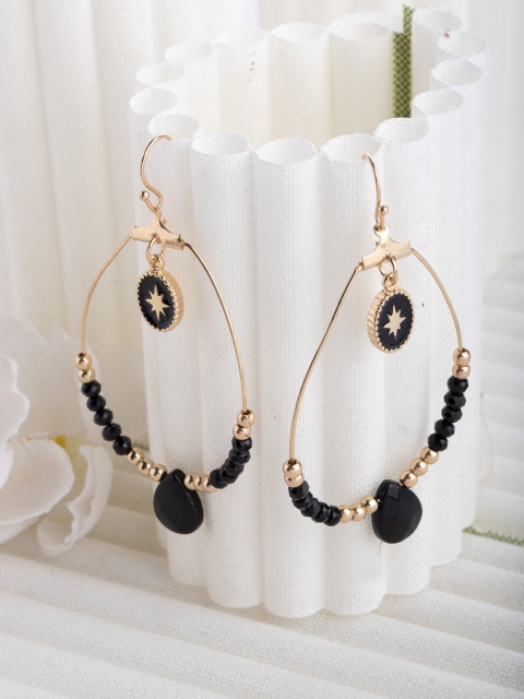 

CRZ Black Gold-Plated Beaded & Enamelled Teardrop Shaped Drop Earrings