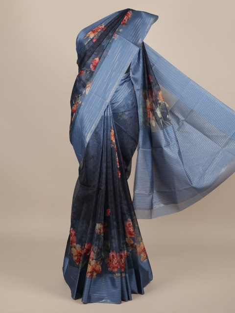 

Pothys Blue & Orange Jute Silk Printed Saree