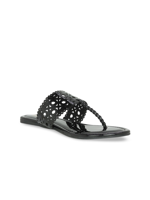 

Inc 5 Women Black Solid T-Strap Flats with Laser Cuts