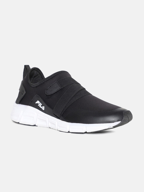 

FILA Men Black Solid Slip-On Sneakers with Brand Logo Print Detail