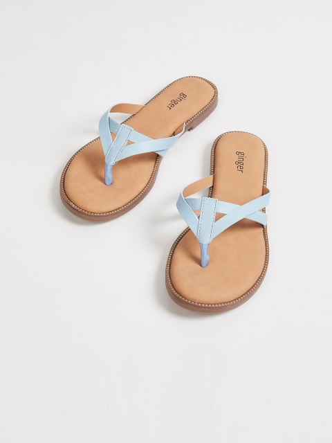 

Ginger by Lifestyle Women Blue Solid PU Open Toe Flats