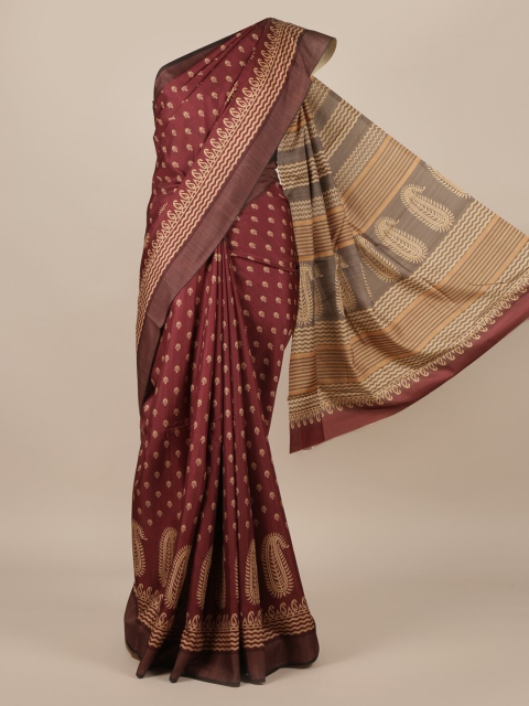 

Pothys Maroon Printed Jute Silk Saree