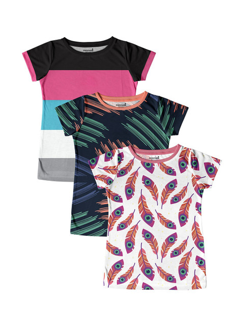 

mezmoda Girls White Striped Round Neck T-shirt