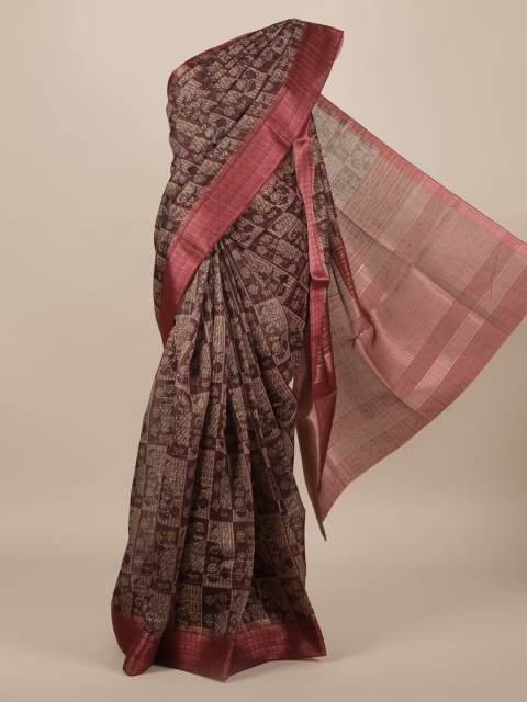 

Pothys Brown Pure Silk Printed Tussar Saree