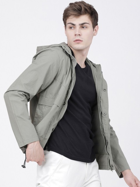 

Ecko Unltd Men Olive Green Solid Cotton Hooded Tailored Jacket