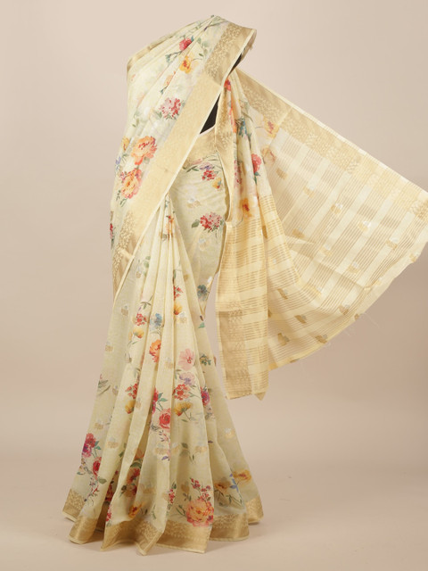 

Pothys Yellow Pure Silk Printed Tussar Saree