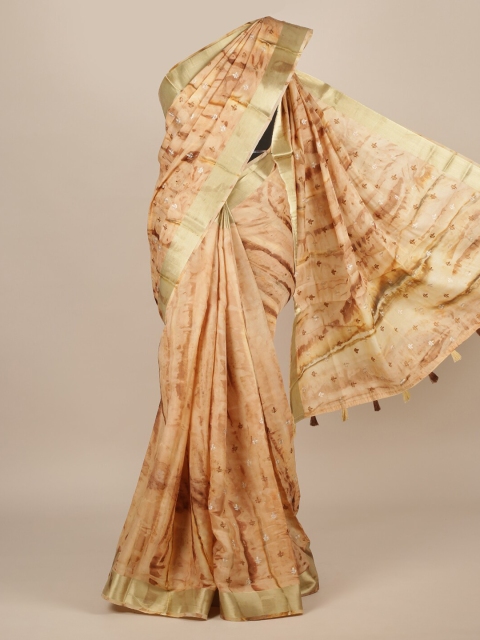 

Pothys Taupe & Gold-Toned Jute Silk Printed Saree