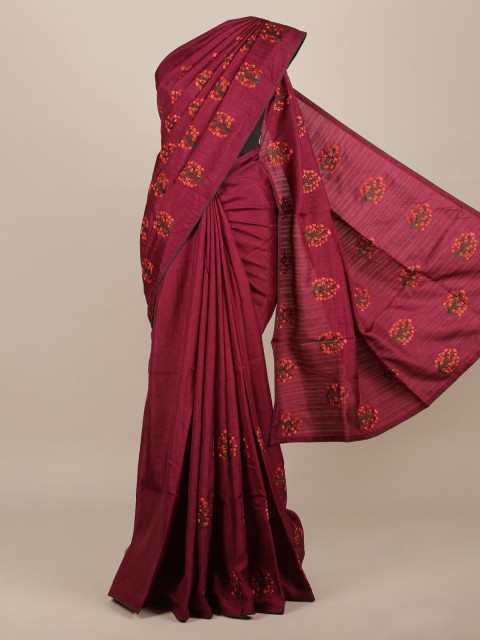 

Pothys Maroon Embroidered Jute Silk Saree