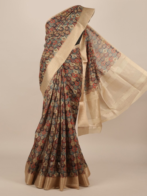 Pothys Multicoloured Pure Silk Printed Tussar Saree, Multi