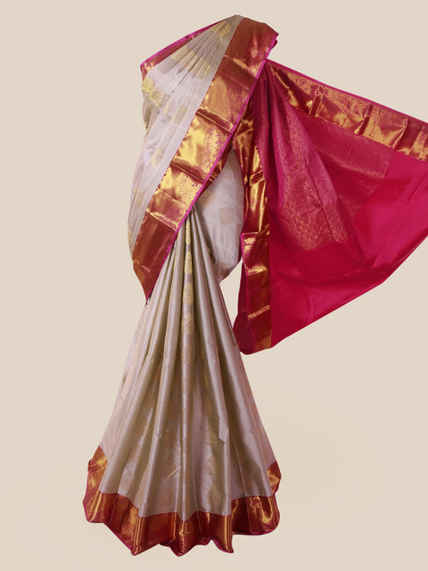 

Pothys Cream-Coloured & Pink Pure Silk Woven Design Saree