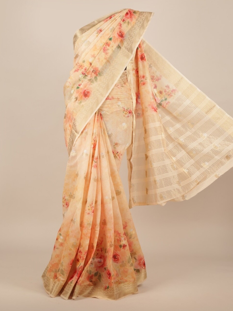 

Pothys Orange Pure Silk Printed Tussar Saree