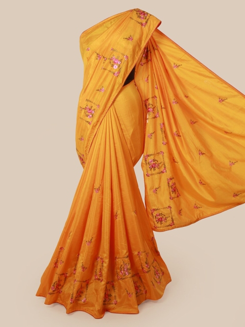 

Pothys Yellow Embroidered Art Silk Saree
